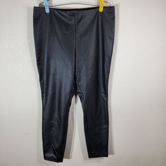 A New Day Womans XXL Shiny Black Faux Leather Leggings Polyester Spandex Blend - Picture 1 of 5